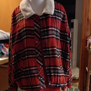 Cj Banks Plaid Jacket W/ L/s  Tee Shirt In Red. 1x